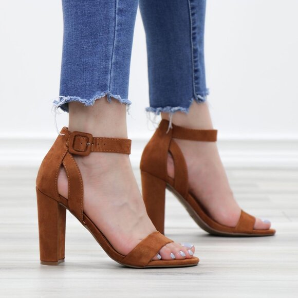 Faux Suede Open Toe Block High Heel Sandals - Picture 5 of 12